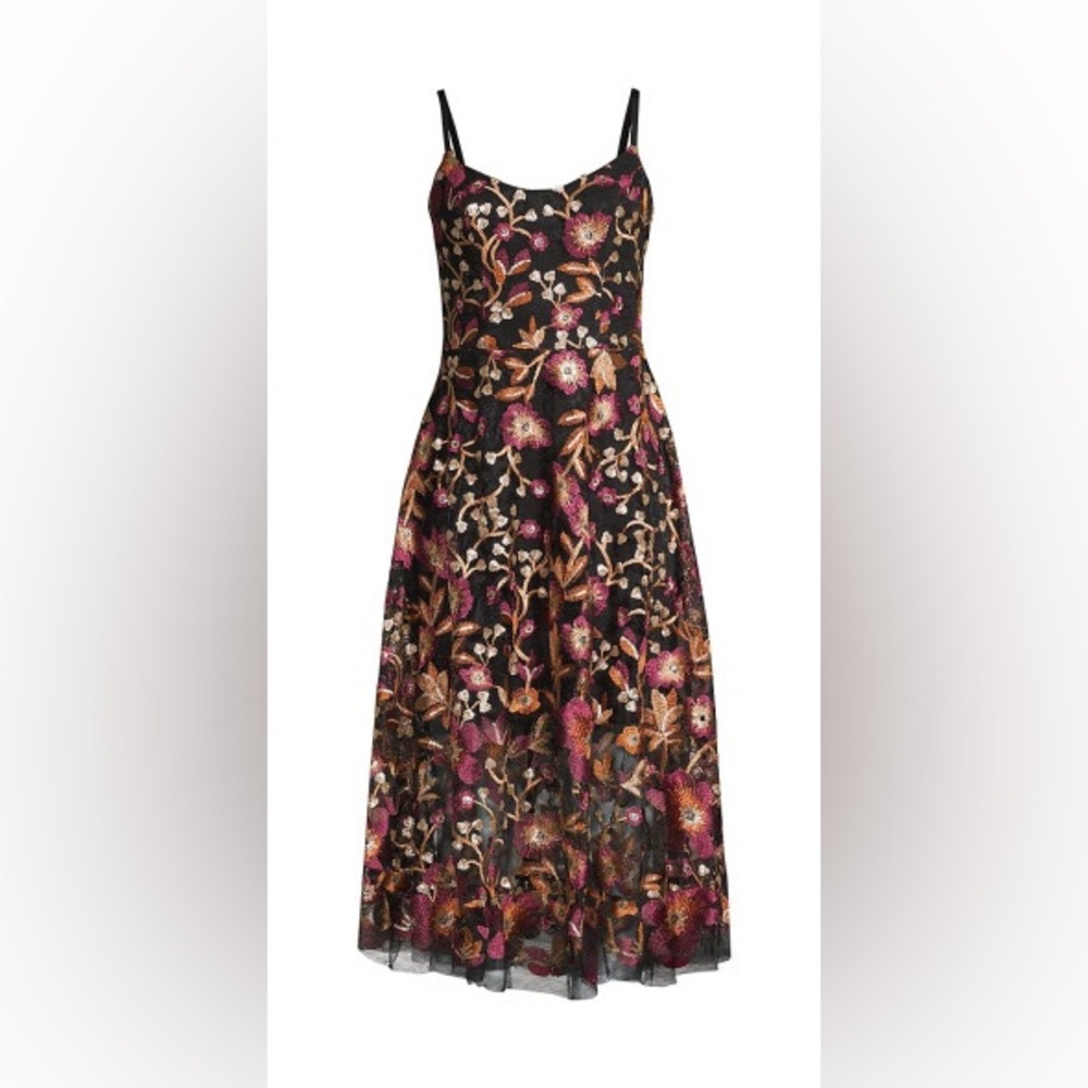 Dress The Population Women's Uma Embroidered Tulle Fit & Flare Dress